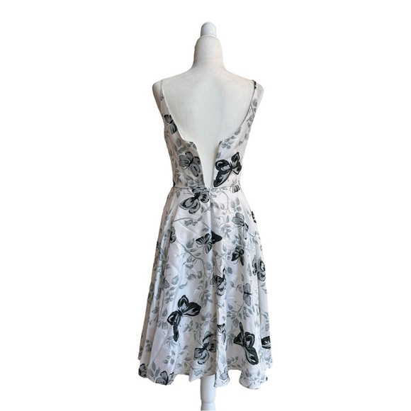 MILLY of New York Black Gray Butterfly Floral Print Fit Flare Silk Women Size 2